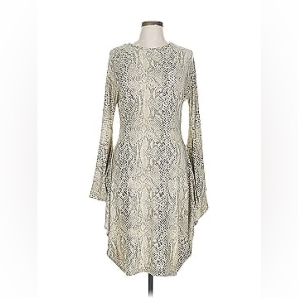 Women's Cream Snake-Print Long Sleeve Dress